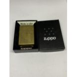 A BRASS ZIPPO LIGHTER IN ORIGINAL PRESENTATION BOX