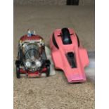 A CORGI CHITTY CHITTY BANG BANG CAR WITH A FIGURE PLUS A DINKY PINK PANTHER CAR WITH A PINK