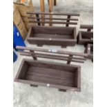 TWO WOODEN TROUGH PLANTERS WITH TRELIS BACKS
