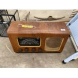 A VINTAGE WOODEN CASED VALVE RADIO