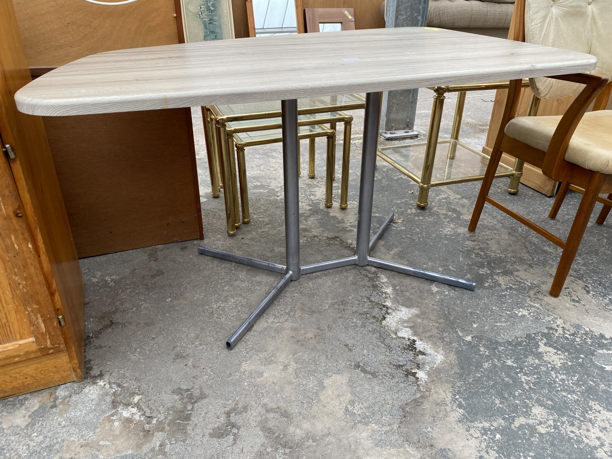 A MODERN OFFICE TABLE WITH OFFSET TOP, ON METALWARE BASE, 50 X 33" MAX - Image 2 of 2