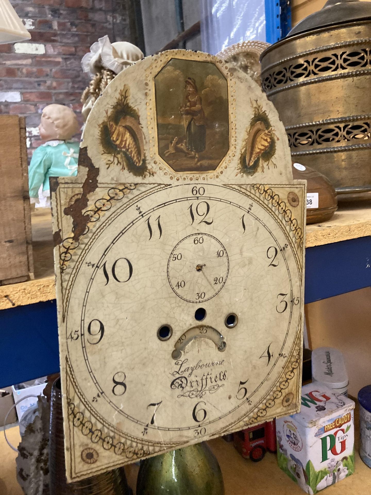 A VINTAGE ENAMELLED GRANFATHER CLOCK FACE - Image 4 of 4