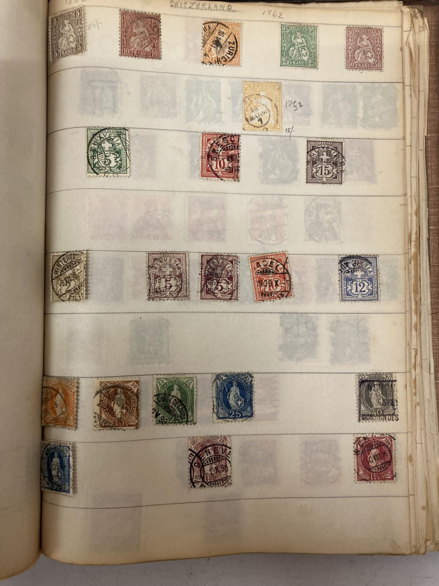 TWO OLD TIME ALBUMS CONTAINING A LARGE ORIGINAL COLLECTION OF WORLDWIDE EARLY STAMPS WITH MANY - Image 6 of 9