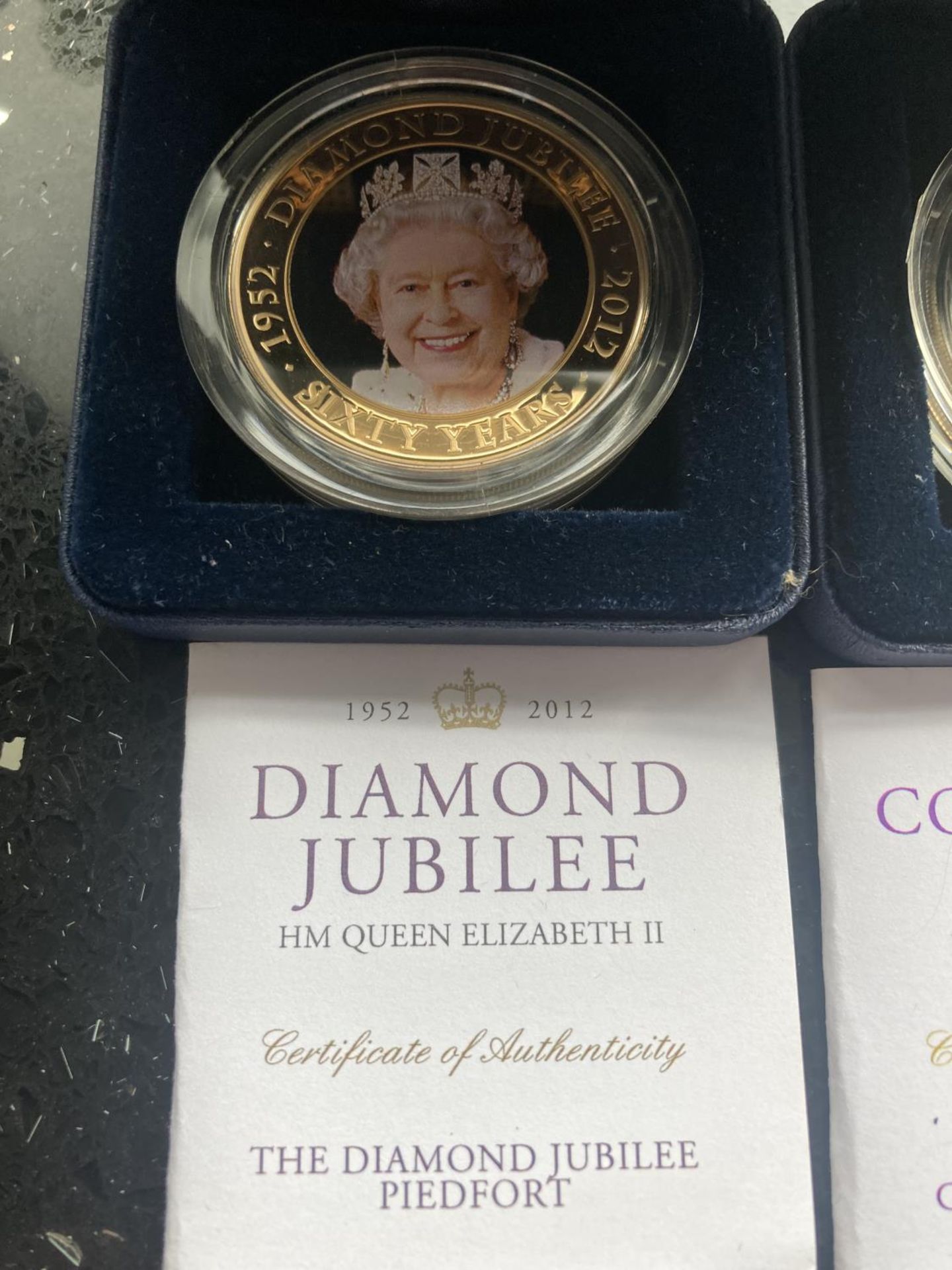 TWO COOK ISLANDS JUBILEE PIEDFORT $1 COINS , BOTH BOXED WITH COA - Image 2 of 3