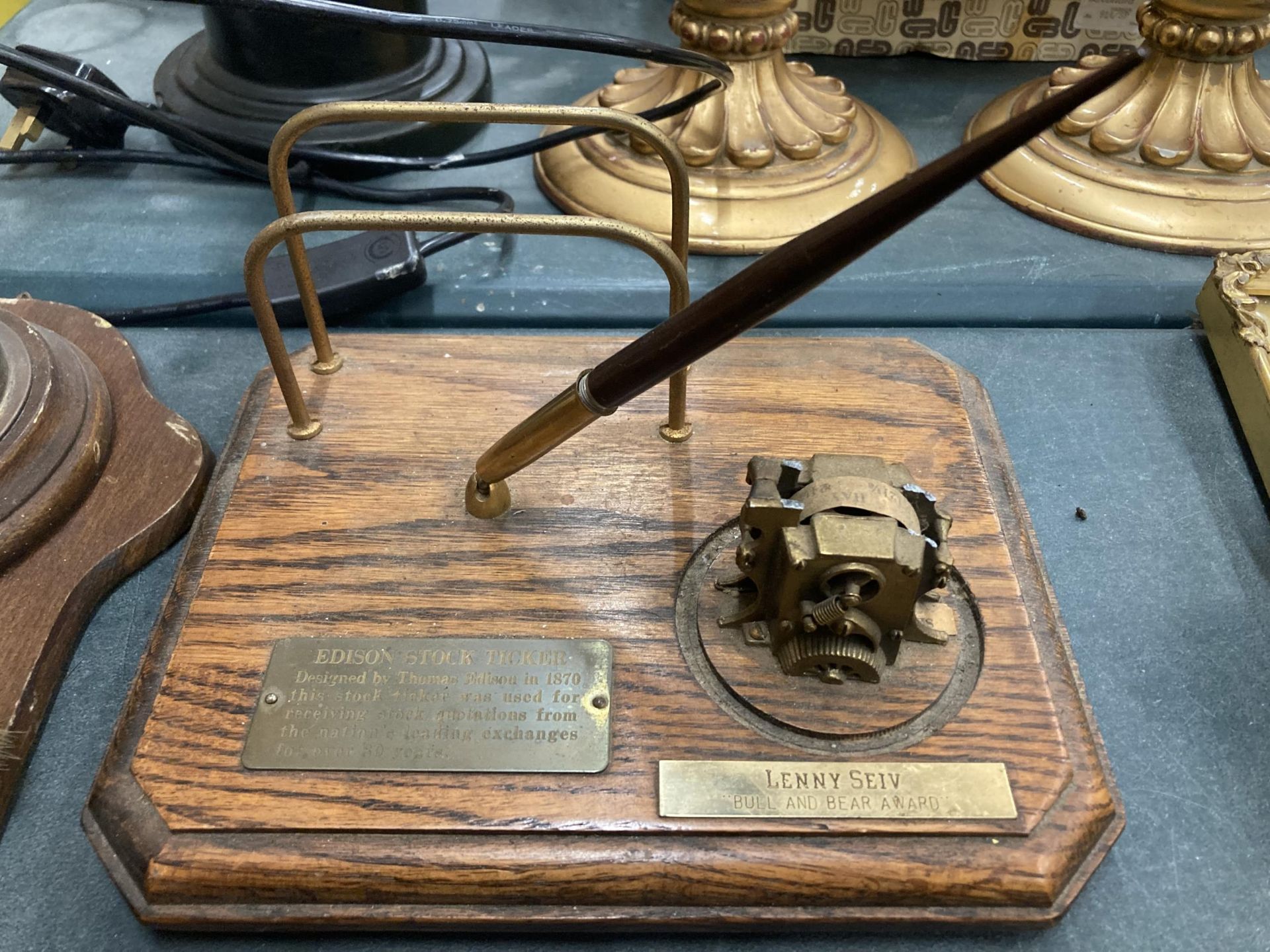 A MIXED LOT OF WOODEN WARE AND TREEN ITEMS, BOXES, EDISON STOCK TICKER, WOODEN ELEPHANT, BAROMETER - Image 2 of 7