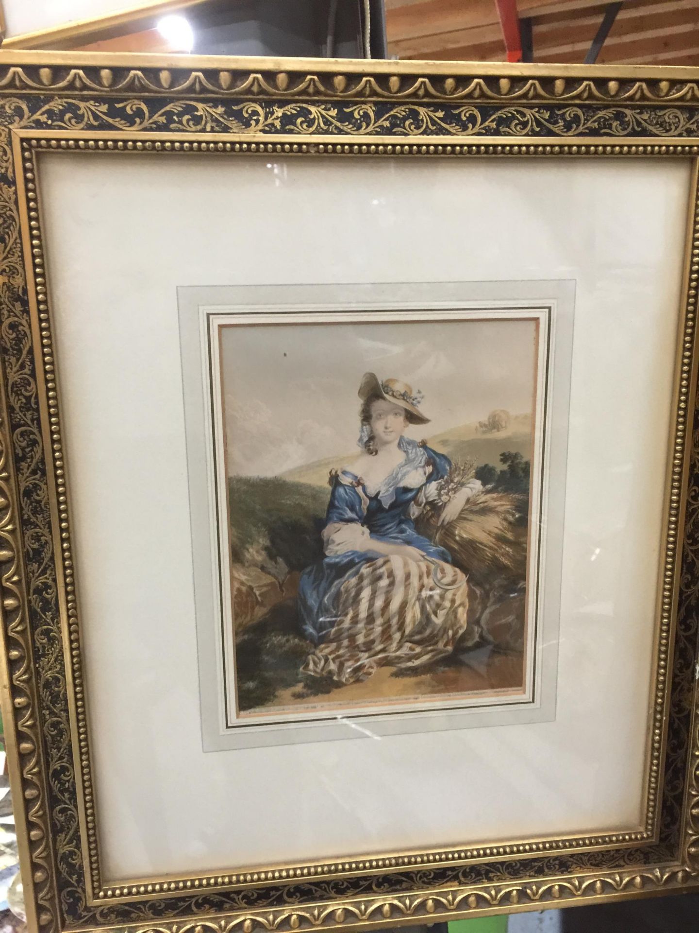 A FRAMED WATERCOLOUR, SIGNED- GLASS A/F, PLUS A GILT FRAMED PRINT OF A LADY IN THE HAY FIELD - Image 2 of 3