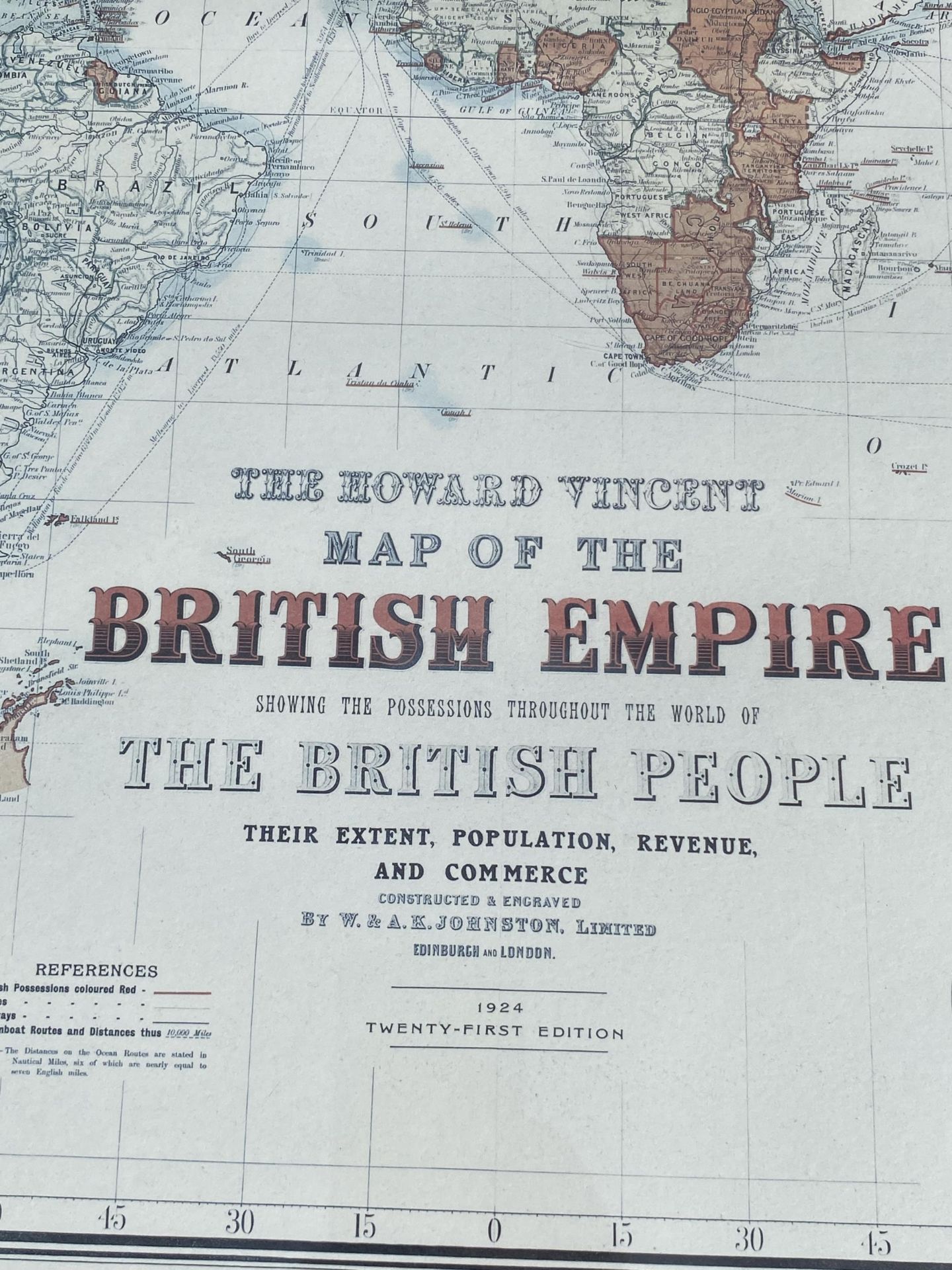 TWO FRAMED PRINTS TO INCLUDE THE HOWARD VINCENT MAP OF THE BRITISH EMPIRE, 1924, TWENTY-FIRST - Image 4 of 8