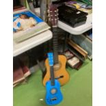 TWO ACOUSTIC GUITARS - ENCORE AND A BLUE CHILDREN'S EXAMPLE