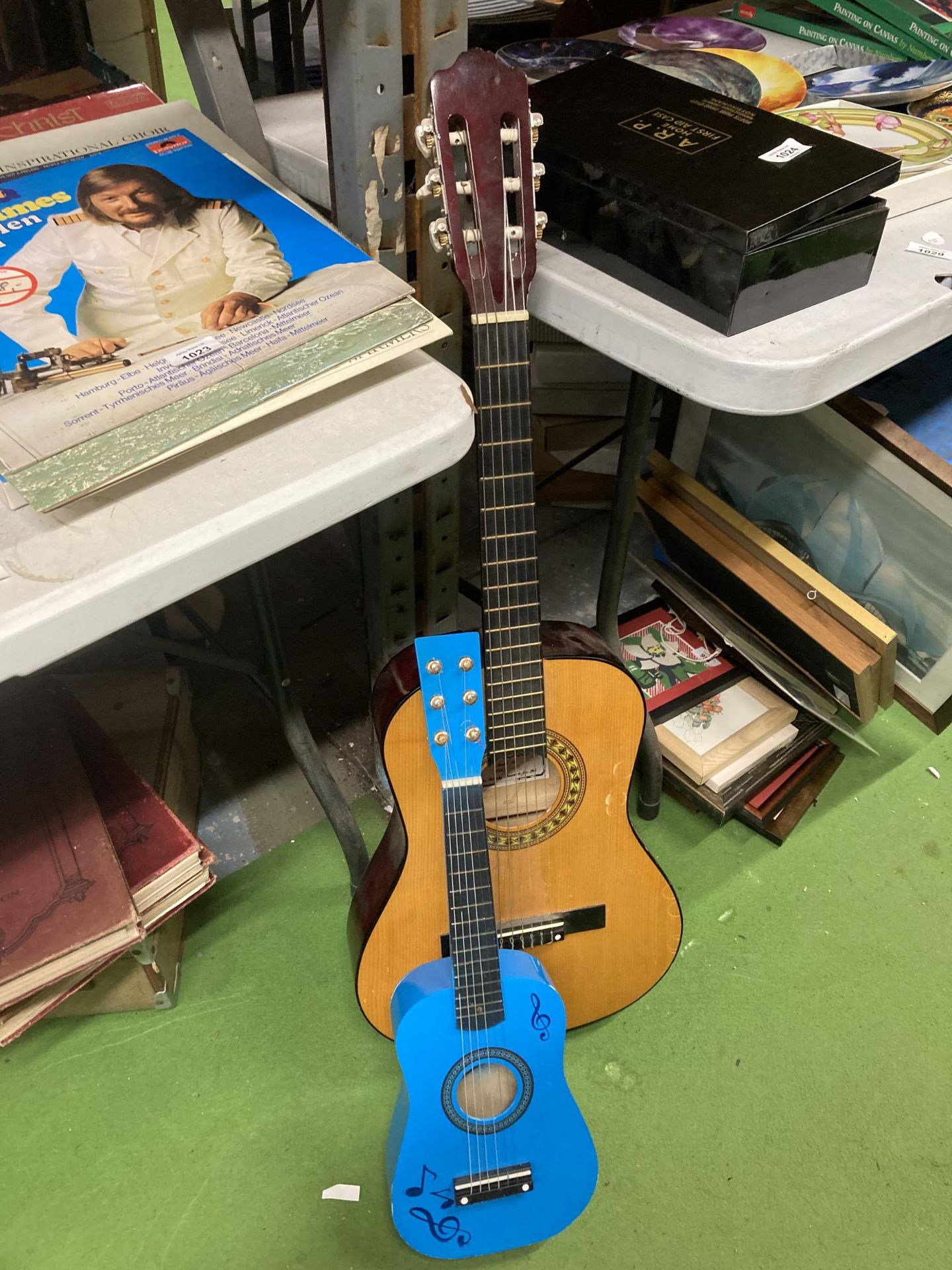 TWO ACOUSTIC GUITARS - ENCORE AND A BLUE CHILDREN'S EXAMPLE