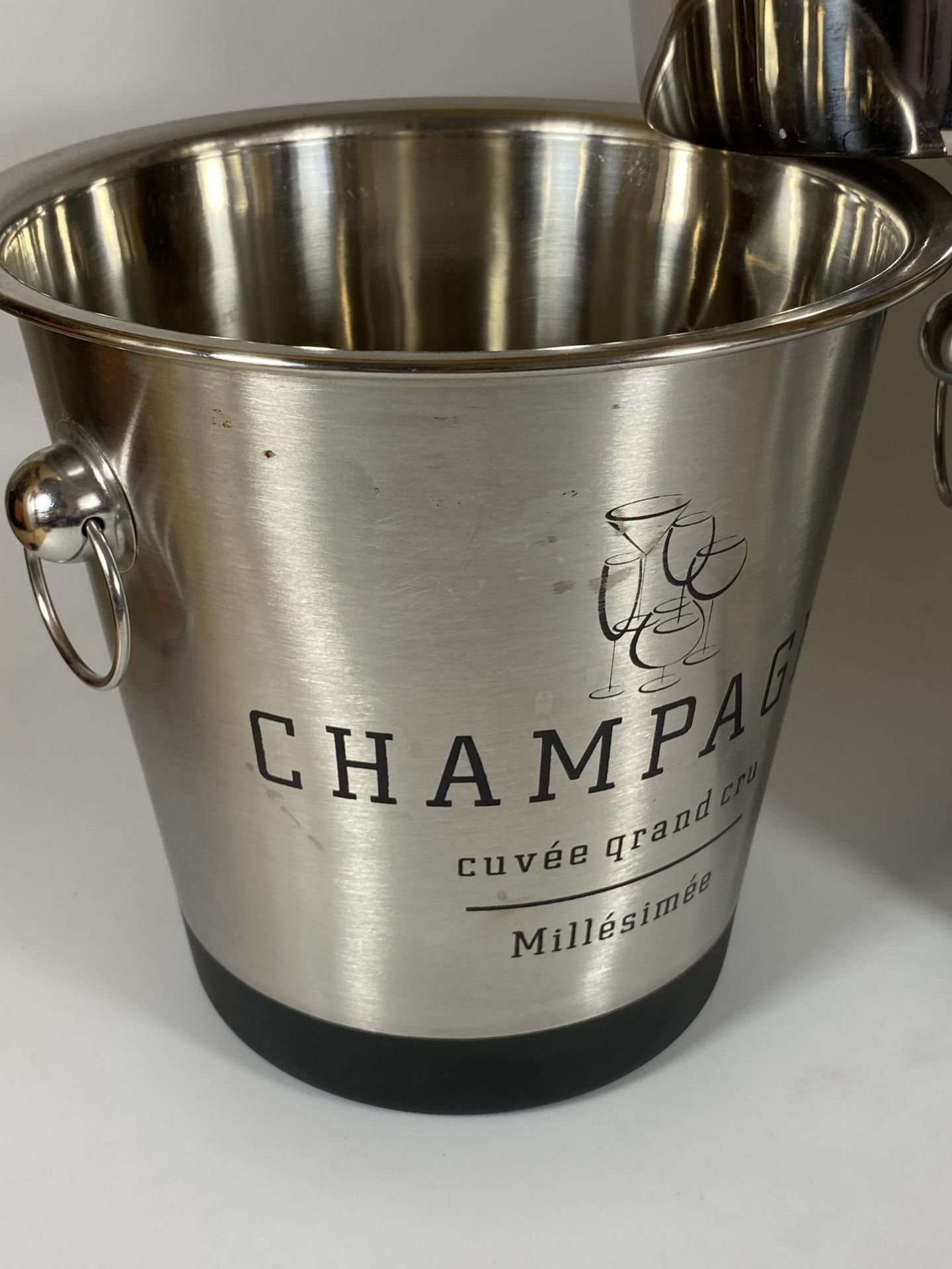 A PAIR OF CHROME EFFECT CHAMPAGNE BUCKETS AND FURTHER STAINLESS STEEL BUCKET (3) - Image 2 of 4