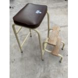 A RETRO MID CENTURY CREAM AND BROWN KITCHEN STEP STOOL