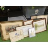 A LARGE QUANTITY OF PRINTS WATERCOLOURS AND PENCIL SKETCHES - 10 IN TOTAL