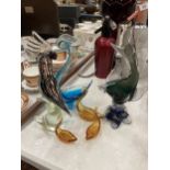 A GROUP OF VINTAGE GLASS BIRD FIGURES