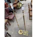 A BRASS CORINTHIAN COLUMN STANDARD LAMP AND BRASS VASE COLUMN LAMP