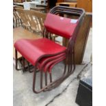 FOUR TUBULAR METAL STACKING CHAIRS