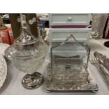 TWO SILVER PLATED ITEMS, LIDDED BOX ON STAND AND LIDDED JAR