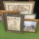 A GROUP OF FRAMED PICTURES AND PRINTS TO INCLUDE ELEPHANT PRINTS ETC