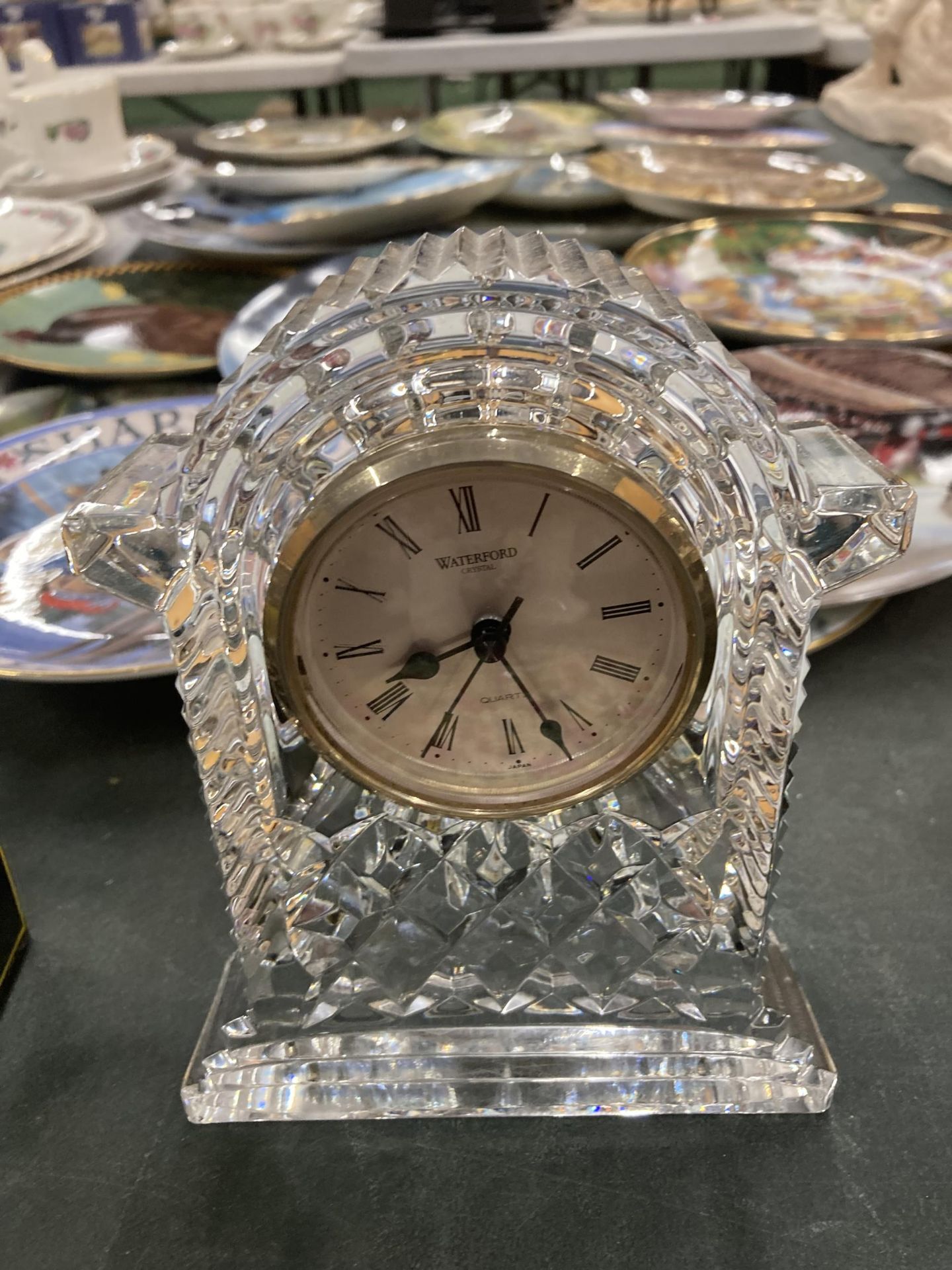 A WATERFORD CUT GLASS CRYSTAL MANTLE CLOCK