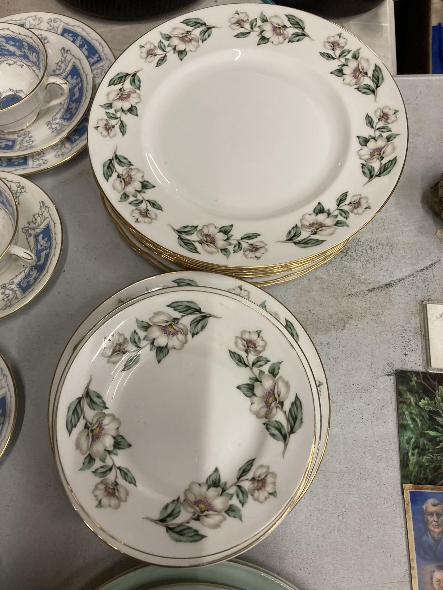 A COALPORT REVELRY PART DINNER SERVICE AND CROWN STAFFORDSHIRE PLATES - Image 5 of 7