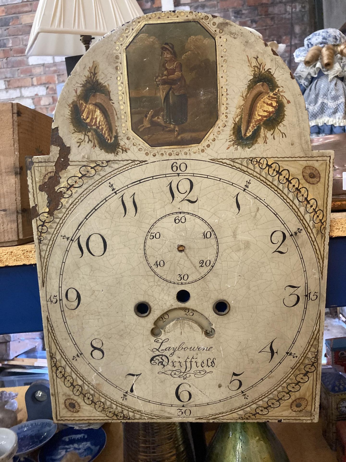 A VINTAGE ENAMELLED GRANFATHER CLOCK FACE