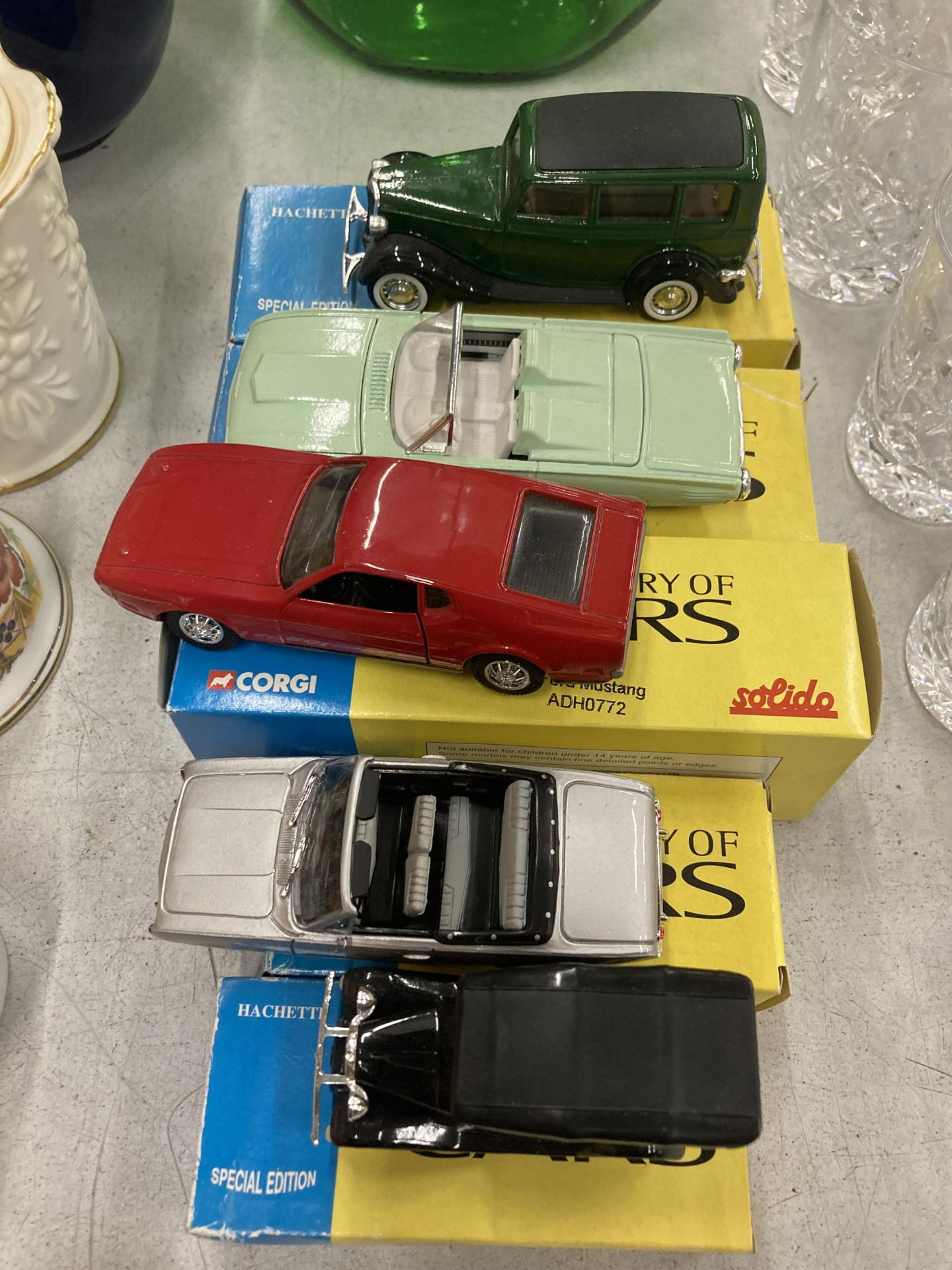 A GROUP OF FIVE BOXED CORGI DIECAST CAR MODELS