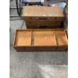 AN ASSORTMENT OF WOODEN JOINERS CHESTS AND DRAWERS ETC