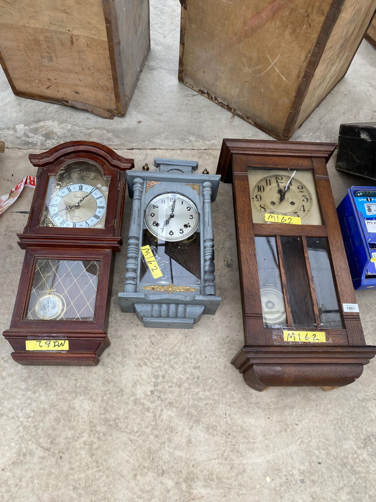 THREE VARIOUS WALL CLOCKS TO INCLUDE TWO CHIMING AND ONE QUARTZ