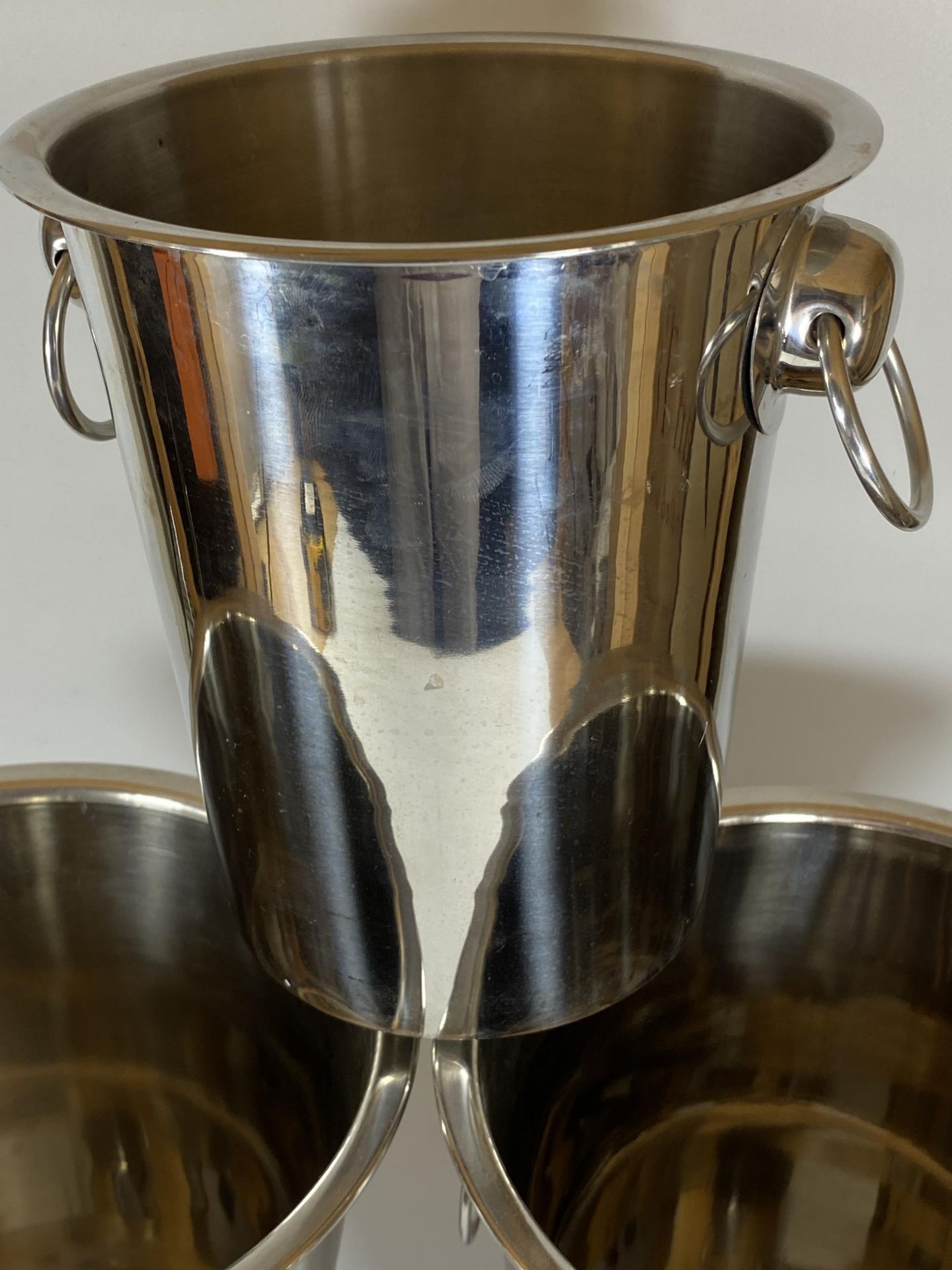 A PAIR OF CHROME EFFECT CHAMPAGNE BUCKETS AND FURTHER STAINLESS STEEL BUCKET (3) - Image 4 of 4