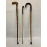 A GROUP OF THREE VINTAGE WALKING STICKS TO INCLUDE BADGED EXAMPLE