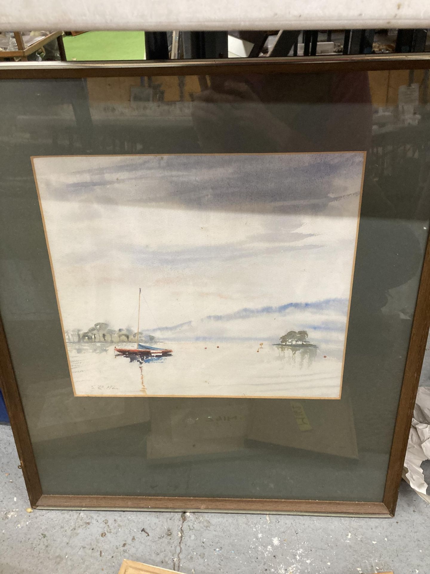 S.R. MEIN 'SAILING BOAT AT ANCHOR' WATERCOLOUR, SIGNED, 33CM X 36CM, FRAMED AND GLAZED, THREE SIGNED - Image 3 of 4
