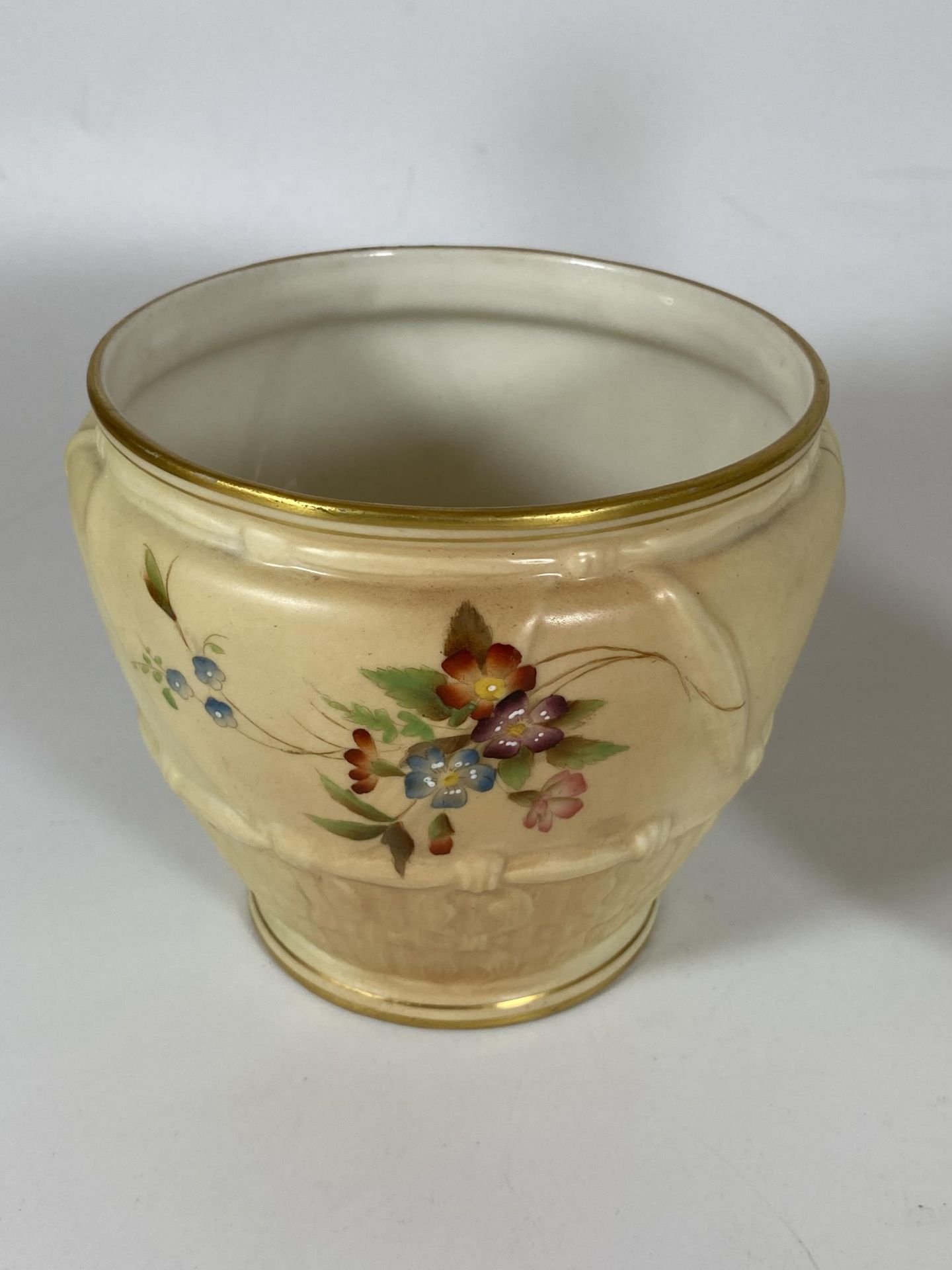 A GROUP OF ROYAL WORCESTER AND FURTHER HAND PAINTED BLUSH IVORY ITEMS, LOCKE & CO BIRD VASE, - Image 4 of 5