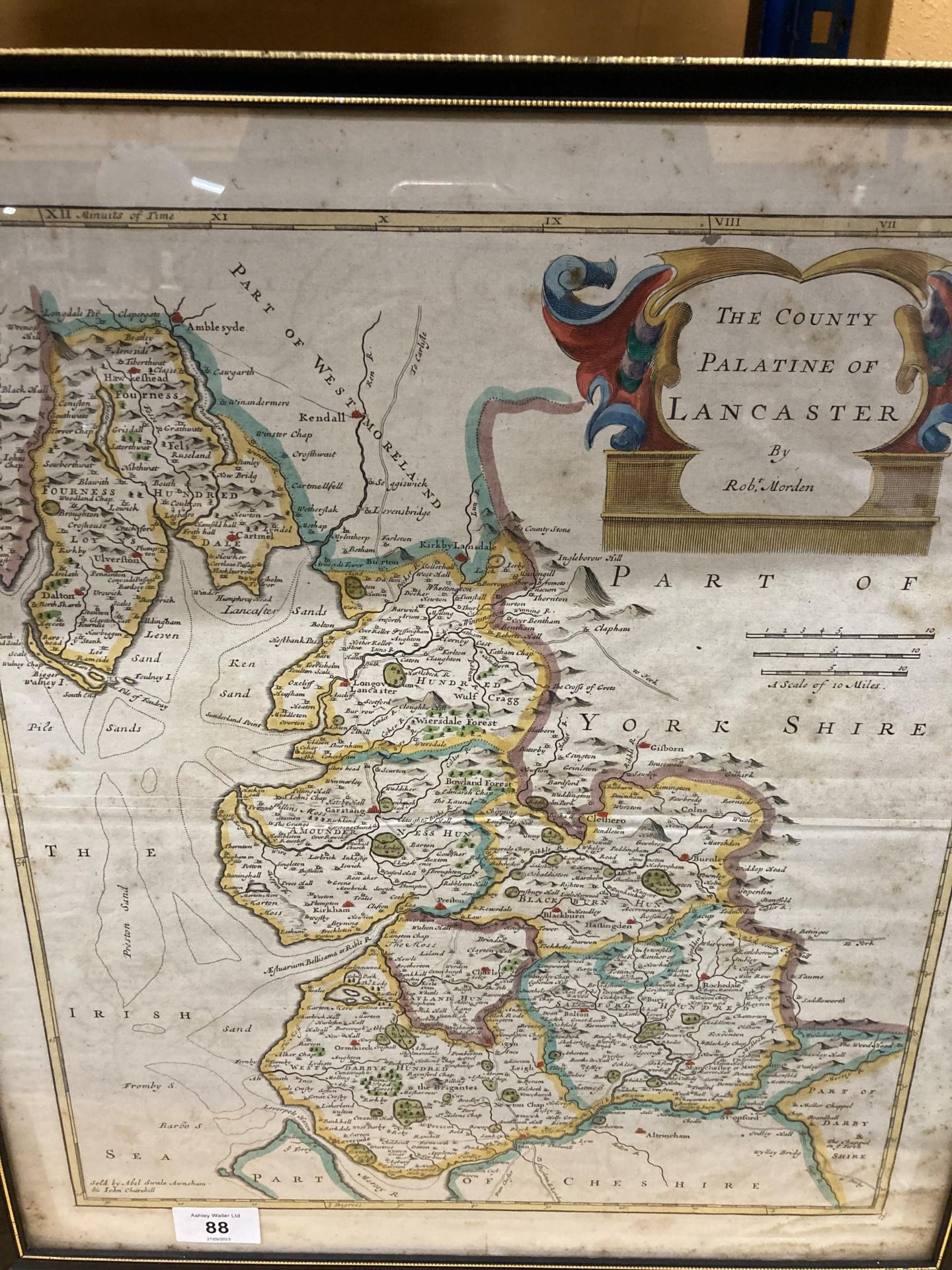 A VINTAGE ROBERT MORDEN MAP - THE COUNTY PALATINE OF LANCASTER, FRAMED - Bild 3 aus 3