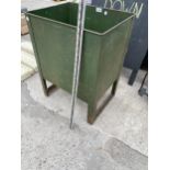 A VINTAGE PAINTED GREEN METAL STORAGE CONTAINER