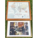 TWO FRAMED PRINTS TO INCLUDE THE HOWARD VINCENT MAP OF THE BRITISH EMPIRE, 1924, TWENTY-FIRST