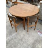A McINTOSH RETRO TEAK 48" DIAMETER EXTENDING DINING TABLE (LEAF 18") AND FOUR SIMILAR DINING CHAIRS,