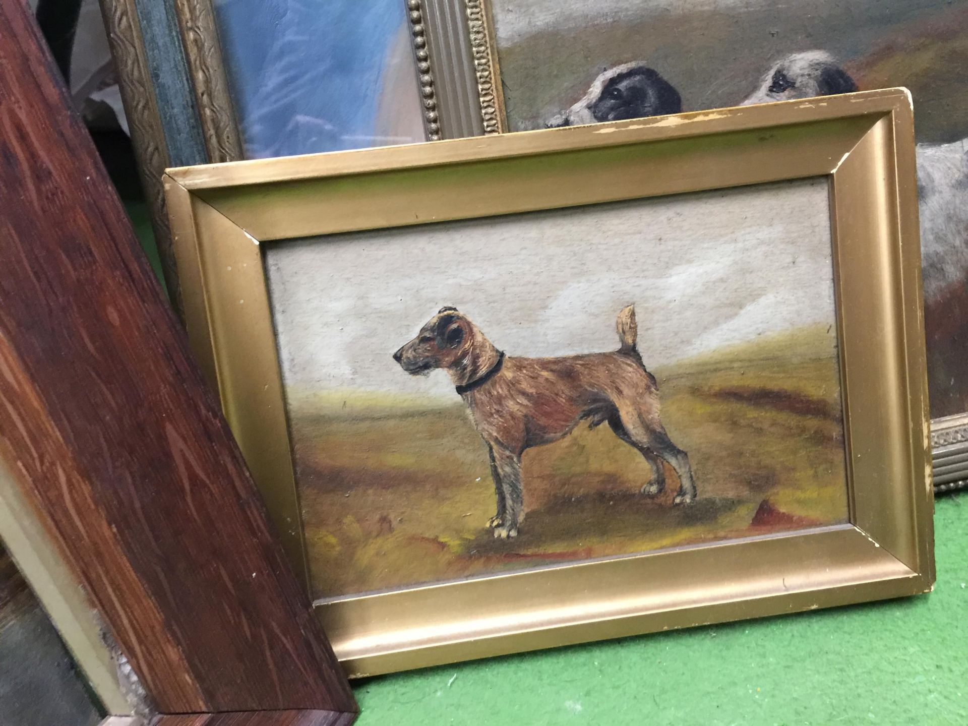 A GROUP OF FOUR FRAMED PICTURES, WATERCOLOUR OF A BOY, SIGNED EASTON TAYLOR, HIGHLAND OIL, DOGS ETC - Image 2 of 3