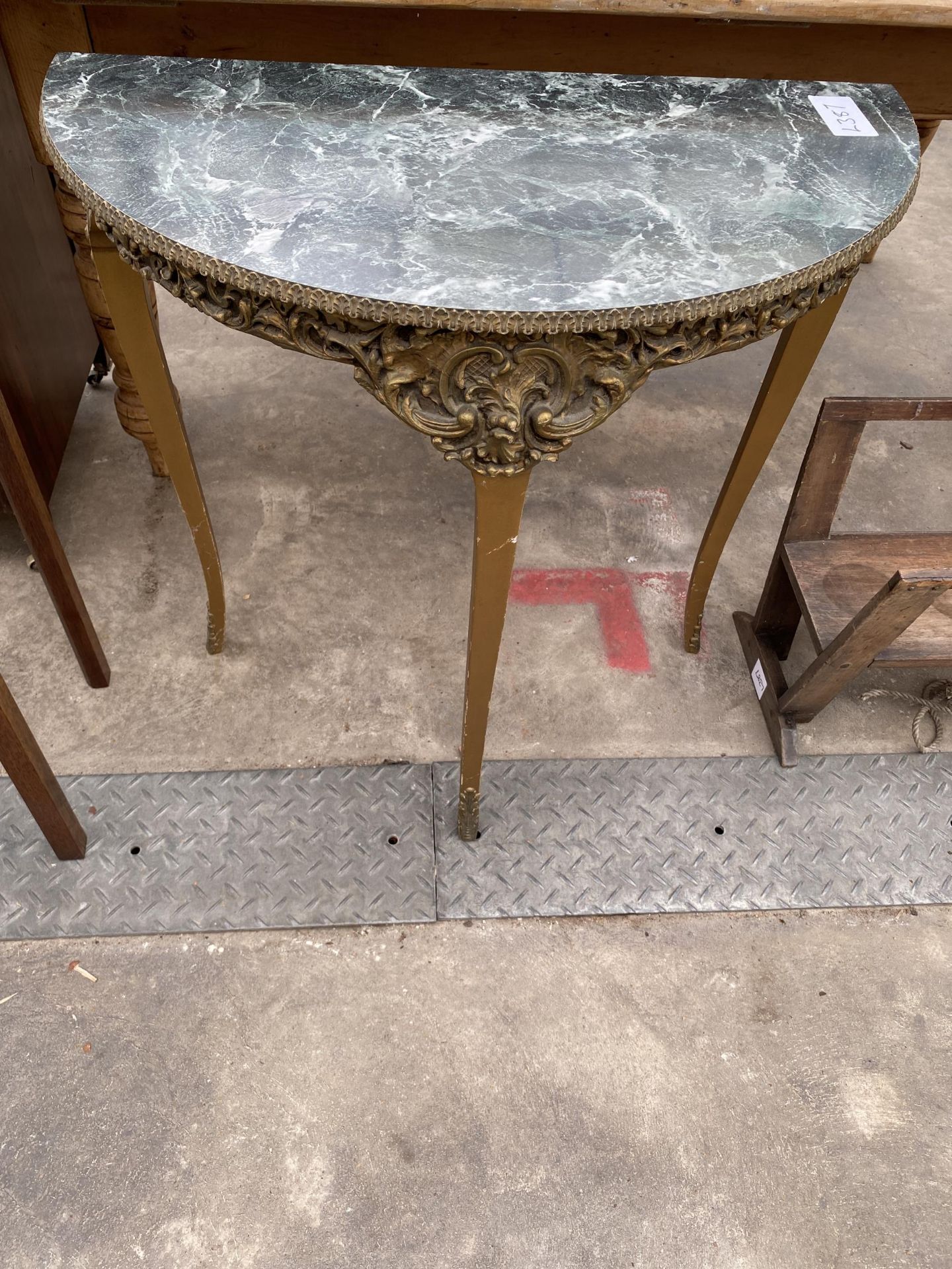 A PAINTED OCCASIONAL TABLE, DEMI-LUNE HALL TABLE AND SMALL STAND - Image 2 of 3