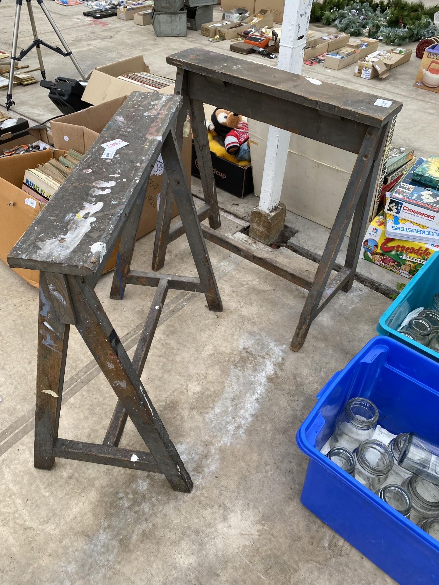 A PAIR OF VINTAGE WOODEN BUILDER TRESTLES