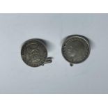 A PAIR OF SILVER SIXPENCE CUFFLINKS ONE 1920 THE OTHER 1927