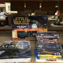 A STAR WARS SAGA EDITION CHESS SET, DVDS TO INCLUDE BLU-RAY AND THE HALO ENCYCLOPEDIA