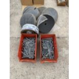 A LARGE ASSORTMENT OF HARDWARE TO INCLUDE SANDING PADS AND BOLTS ETC