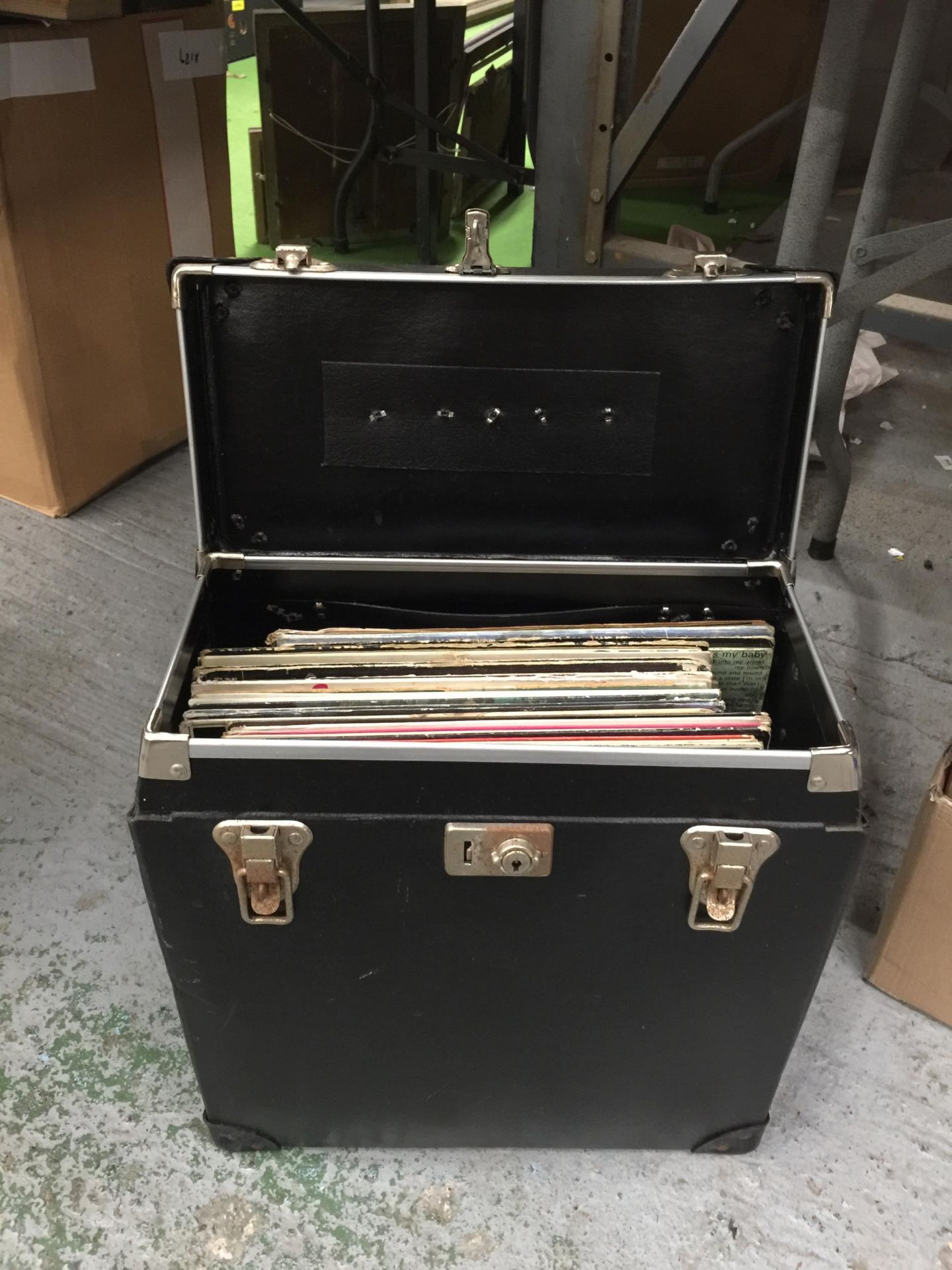 A COLLECTION OF LP RECORDS, DAVID BOWIE, THE BEACH BOYS, IN A STORAGE CASE