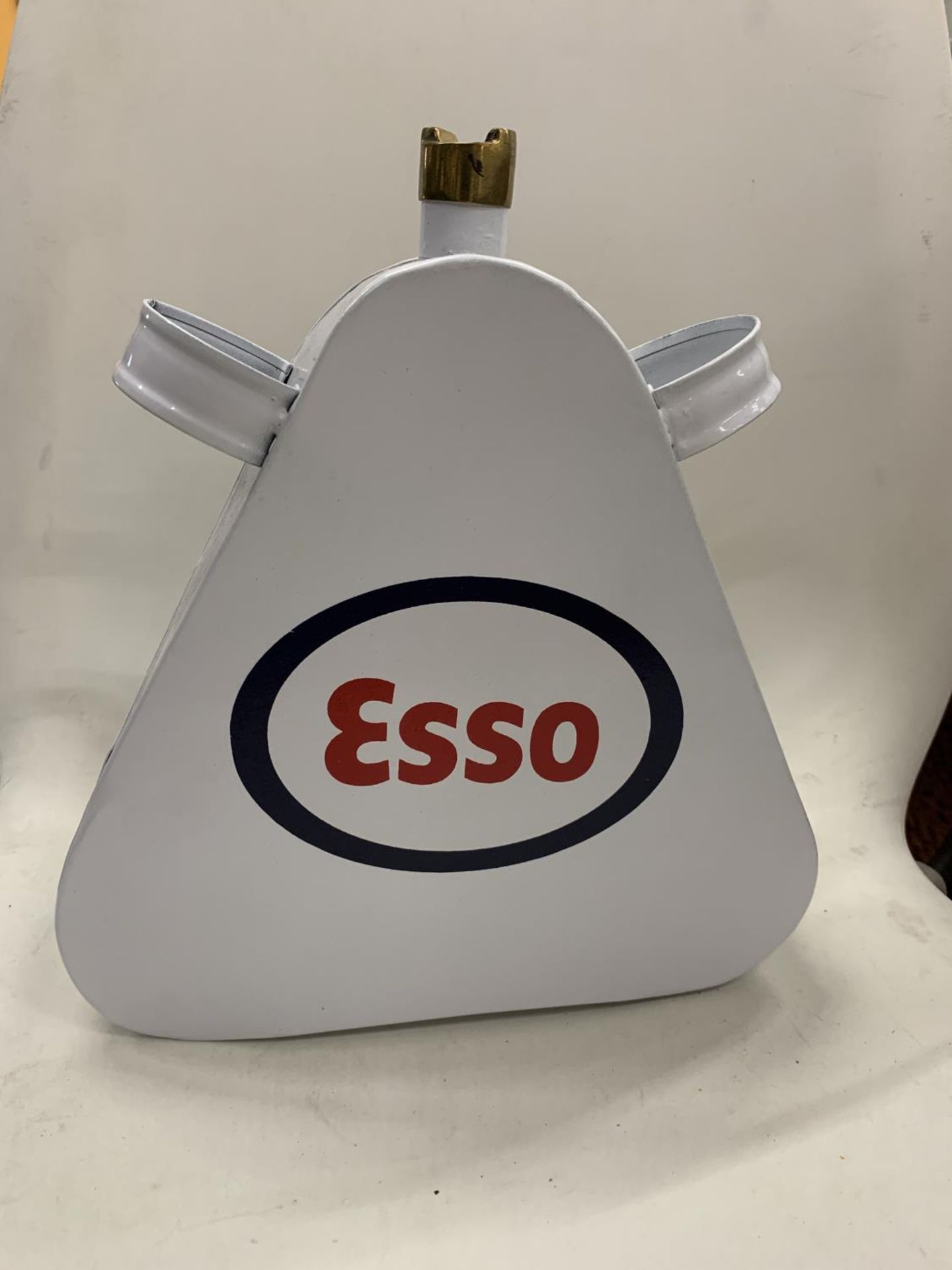 A SMALL WHITE ESSO PETROL CAN