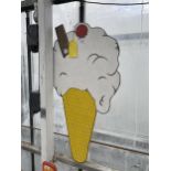 A HAND PAINTED WOODEN ICE CREAM DISPLAY SIGN (91CM x 50CM)