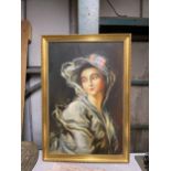 A LARGE GILT FRAMED OIL PAINTING OF A LADY, SIGNED FREDRIK