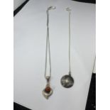 TWO SILVER NECKLACES WITH PENDANTS