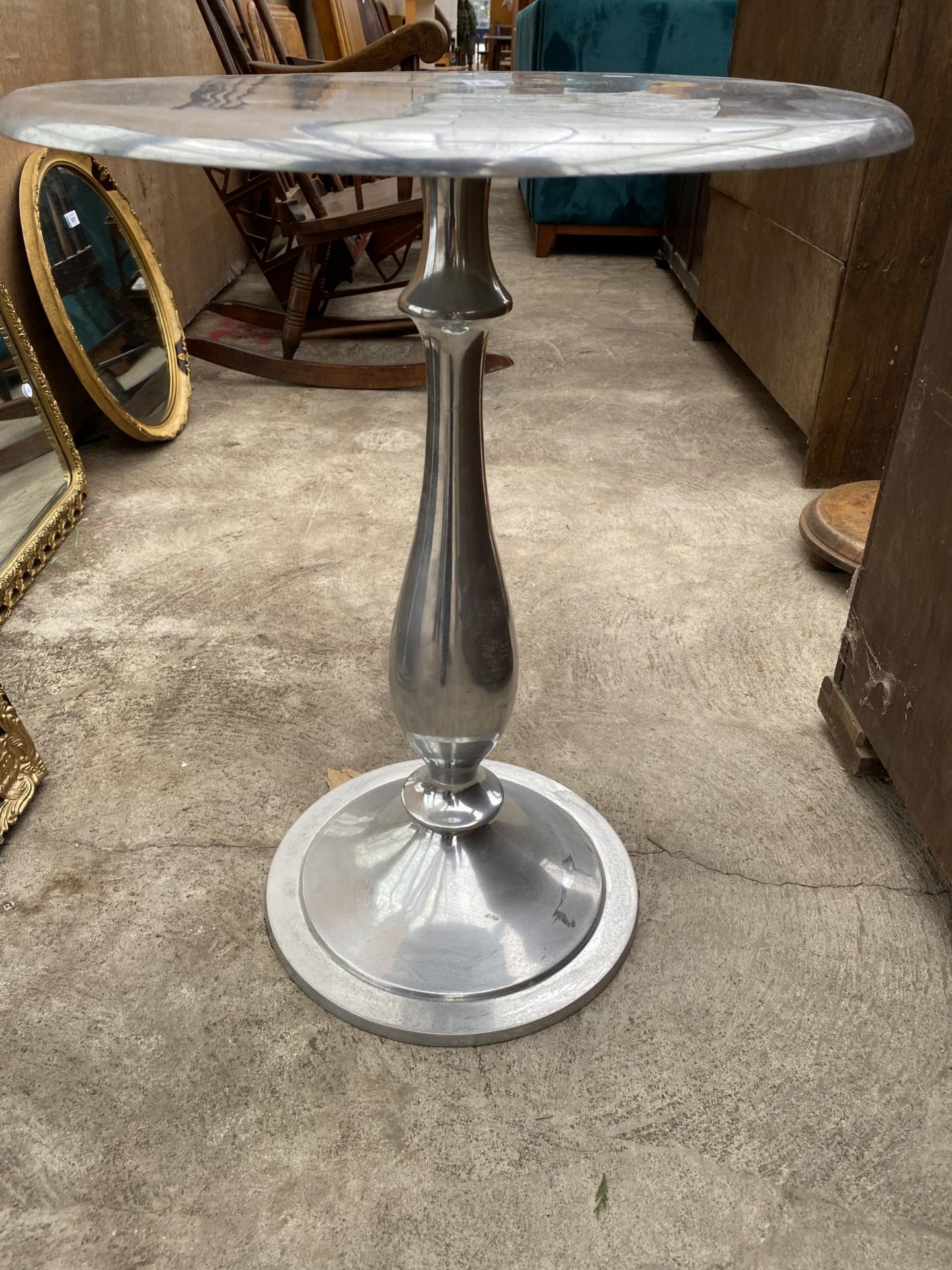 A POLISHED ALLOY 19" DIAMETER WINE TABLE ON PEDESTAL - Image 2 of 2