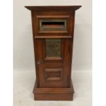 A MAHOGANY POST BOX IN THE GEORGIAN STYLE WITH SQUARE PANELLING AND BRASS PLAQUE