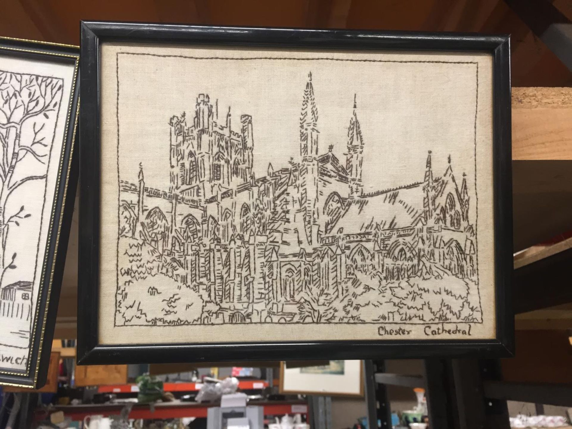 THREE FRAMED EMBROIDERY ON CLOTH IMAGES OF 'THE OLD CURIOSITY SHOP', ST MARY'S CHURCH, NANTWICH - Image 3 of 4