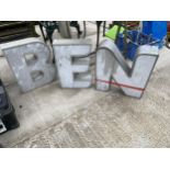 THREE METAL AND PERSPEX SIGN LETTERS 'N,E & B'